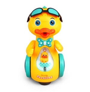 PATO Á PILHA MUSICAL BATE VOLTA C/ LUZ 21CM