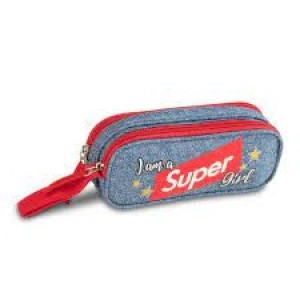 PORTA LÁPIS 21CM 2 DIV JEANS SUPER GIRL