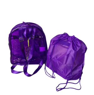 MOCHILA NEON TRANSPARENTE 34CM 2 DIVISÕES ROXO