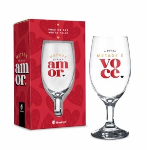 TAÇA VIDRO WINDSOR 330ML METADE DE MIM É VOCÊ A OUTRA É AMOR