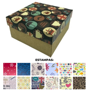 CAIXA PRESENTE 15X15X8CM KRAFT ESTAMPADA