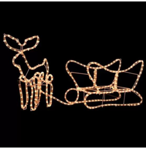 FIGURA RENA LED 8 FUNCÕES MANG. C/ TRENÓ AMARELO 93X46CM