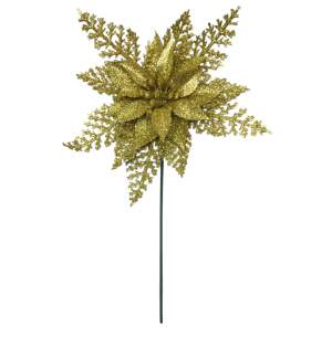 FLOR BICO DE PAPAGAIO GLITTER 13CM DOURADO
