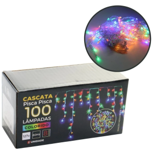 PISCA CASCATA 100 LEDS 8 FUNÇÕES COR