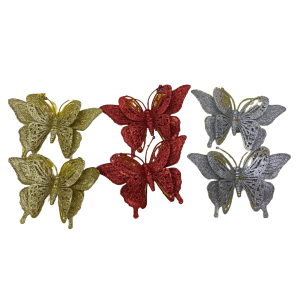 ENFEITE BORBOLETA GLITTER 17CM 2UN