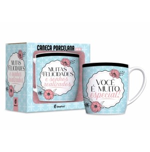 CANECA PORCELANA 300ML URBAN  MUITAS FELICIDADES
