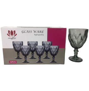 TAÇA VIDRO 340ML 6UN GRAFITE/ AZUL