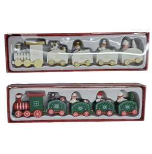 ENFEITE TREM MADEIRA 5 VAGÕES 24CM