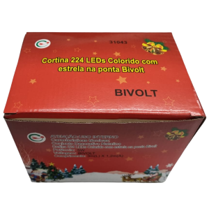 PISCA CORTINA 224 LEDS COR 3X1.2M ESTRELAS BIVOLT