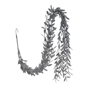 ENFEITE GALHO FOLHAGEM GLITTER X5 95CM PRATA