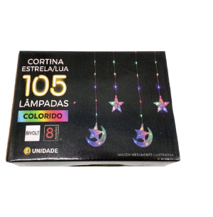 PISCA CORTINA 105 LEDS FT 8F 3M COR ESTRELA /LUA BIVOLT