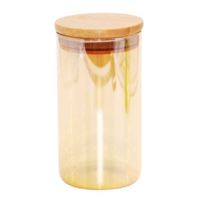POTE VIDRO 30CM RED.TAMPA BAMBU ÂMBAR