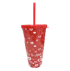 COPO PLÁST.TAMPA E CANUDO 600ML AMOR