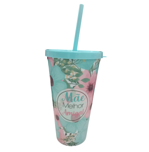 COPO PLÁST.TAMPA E CANUDO 600ML MÃE