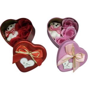 POTE LATA CORAÇÃO 9CM URSO 3 BOTÕES ROSA