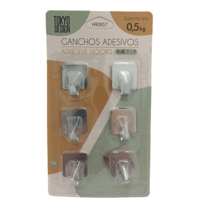 GANCHO ADESIVO INOX 6UN