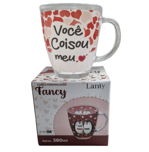 CANECA VIDRO 380ML MEU PAR PINGUIM