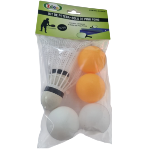 KIT PETECA BOLA PING PONG 6PÇS