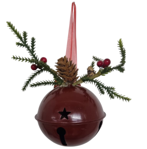 ENFEITE GUIZO METAL 10CM VINHO GALHO AZEVINHO/PINHA GLITTER