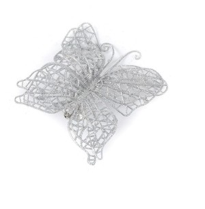 ENFEITE BORBOLETA GLITTER PREGADOR 11CM PRATA