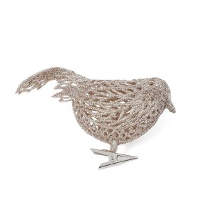 ENFEITE PASSÁRO 11CM GLITTER PREGADOR ROSÉ