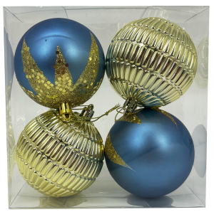 BOLA CX 10CM 4UN GLITTER AZ/DR