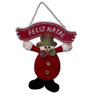 PLACA FELIZ NATAL BONECO 20CM