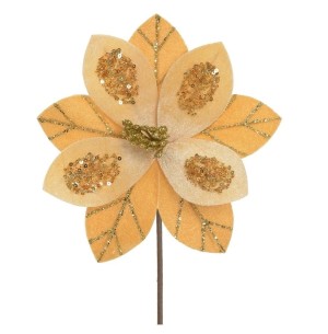  FLOR BICO DE PAPAGAIO GLITTER 25CM DOURADO