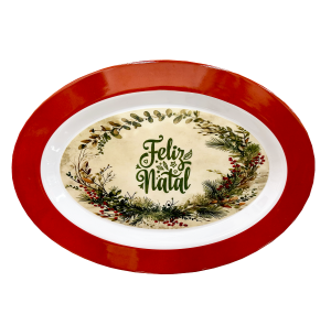 BANDEJA MELAMINA 35X25CM OVAL FELIZ NATAL GUIRLANDA