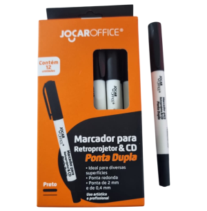 MARCADOR RETROPROJETOR/CD PONTA DUPLA 2.0/0.4MM 12UN PRETO 