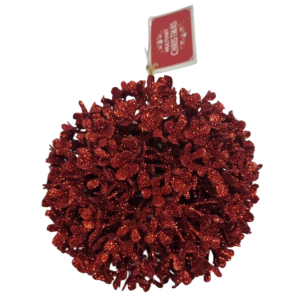  BOLA FLOR GLITTER 12CM VERMELHA
