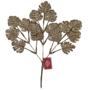 ENFEITE GALHO GLITTER COSTELA DE ADÃO 37CM CHAMPANHE 