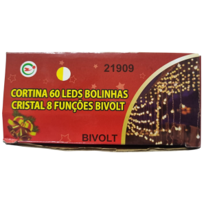 PISCA CORTINA 60 LEDS FT 8F 2.5M BR BOLINHA CRISTAL BIVOLT