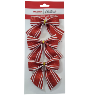  ENFEITE LAÇO 9CM 3UN VM/BR GLITTER