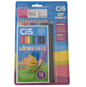 LÁPIS COR SEXT.12 CORES+KIT ESCOLAR