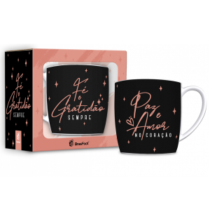 CANECA PORCELANA 300ML URBAN FÉ E GRATIDÃO
