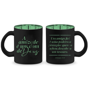 CANECA VIDRO DIAM.MET.LATA 300ML AMIZADE É UM DOM DE DEUS