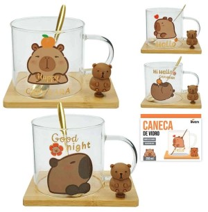 CANECA VIDRO 280ML CAPIVARA C/PORTA COPO