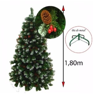 ÁRVORE 180CM 838 GALHOS PINHA/CEREJA PÉ METAL
